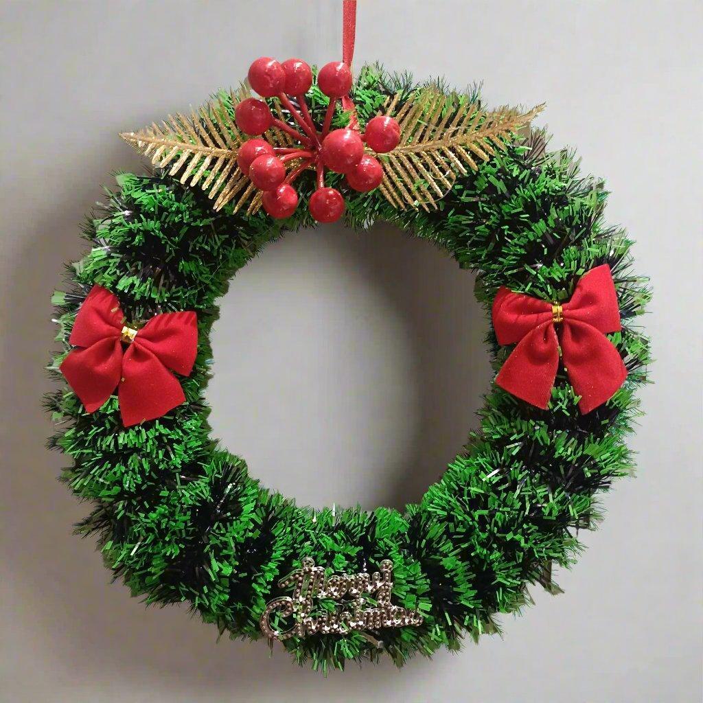 Christmas Xmas Ornament Wreath Festive Holiday Decoration for Door, Wall, or Fireplace, 10 Inch Diameter - ALiLA