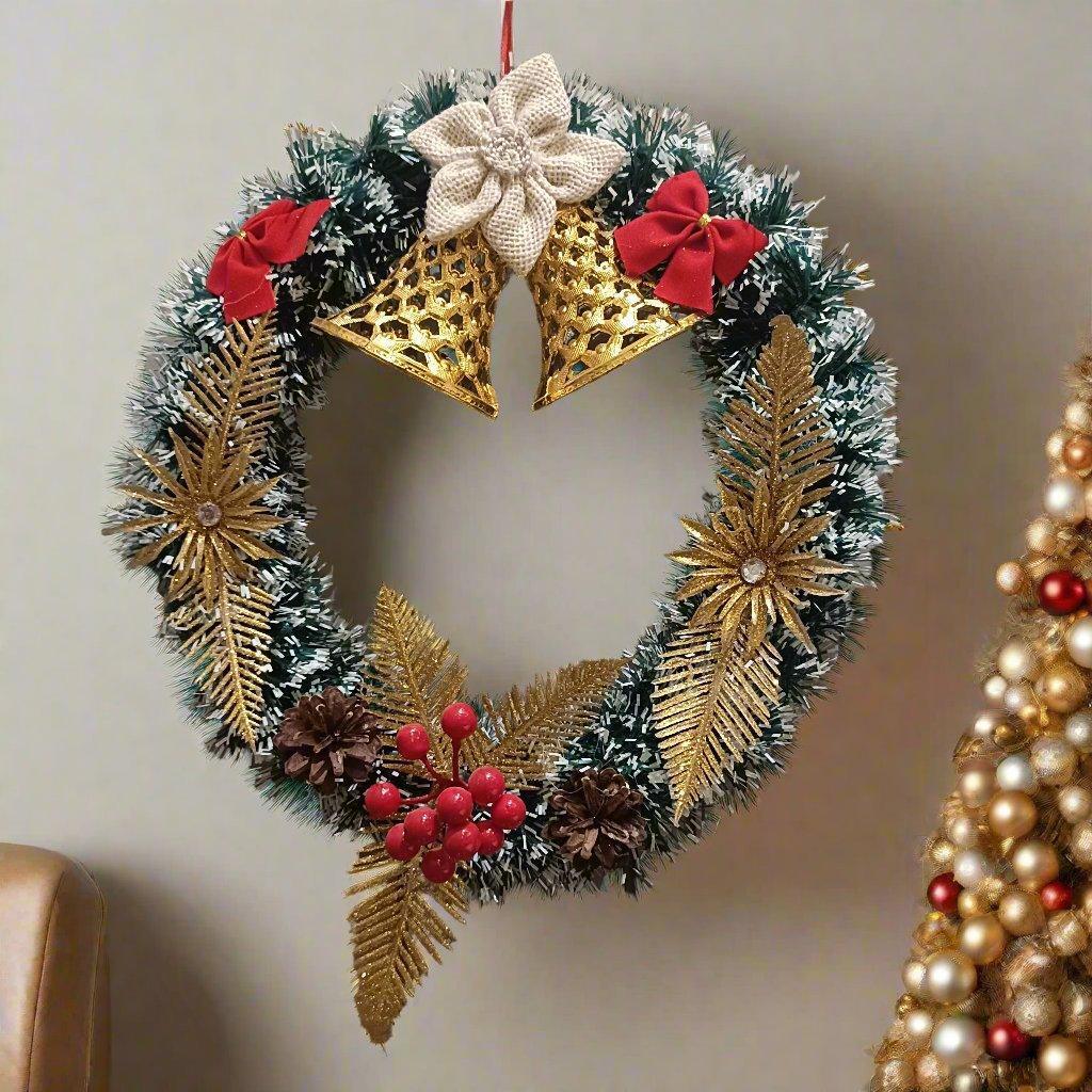 Christmas Xmas Ornament Wreath Festive Holiday Decoration for Door, Wall, or Fireplace, 14 Inch Diameter - ALiLA