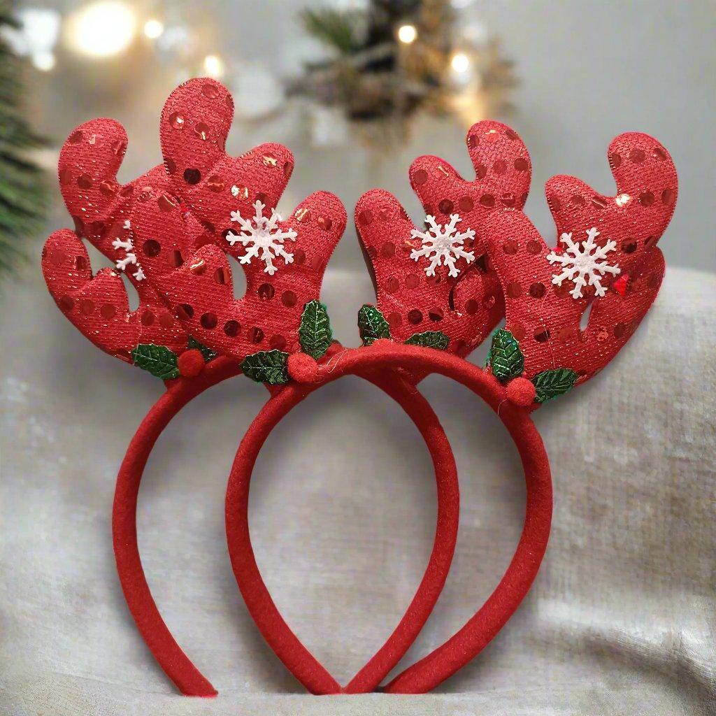 New Winter Xmas Headbands Fashion Reindeer Horns Deer Christmas Head Hair Ears Sparkling Bands Decoration, Red, Pack of 2 - ALiLA