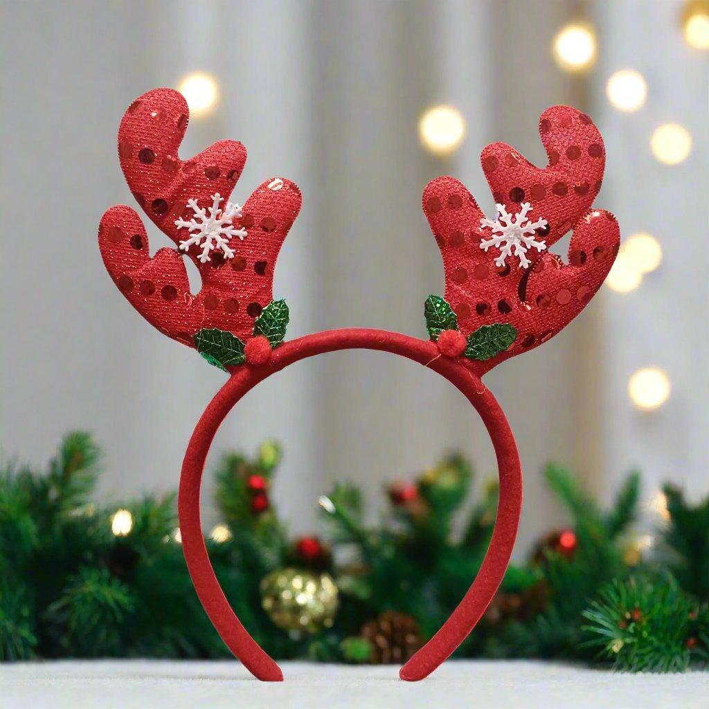 New Winter Xmas Headbands Fashion Reindeer Horns Deer Christmas Head Hair Ears Sparkling Bands Decoration, Red - ALiLA