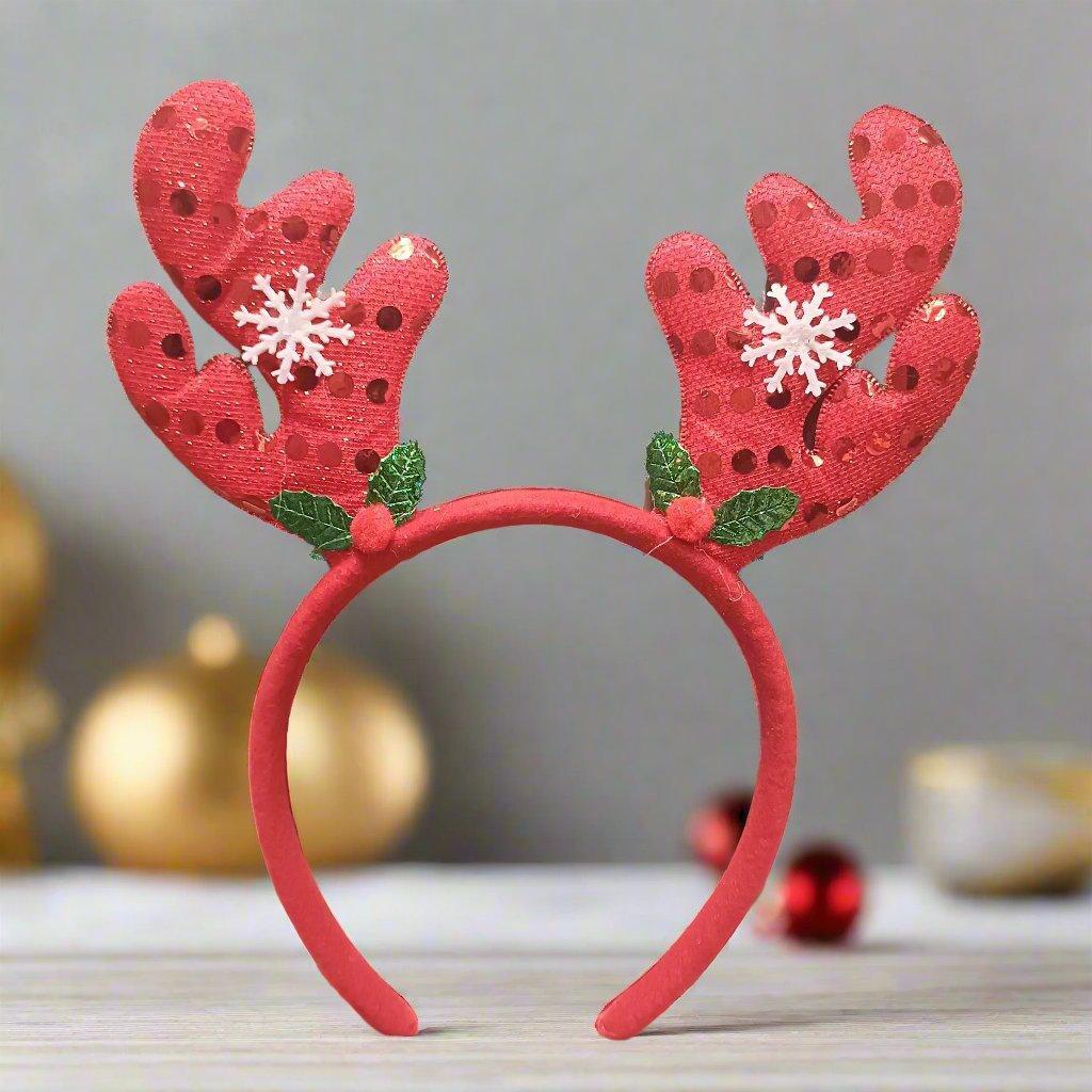New Winter Xmas Headbands Fashion Reindeer Horns Deer Christmas Head Hair Ears Sparkling Bands Decoration, Red - ALiLA
