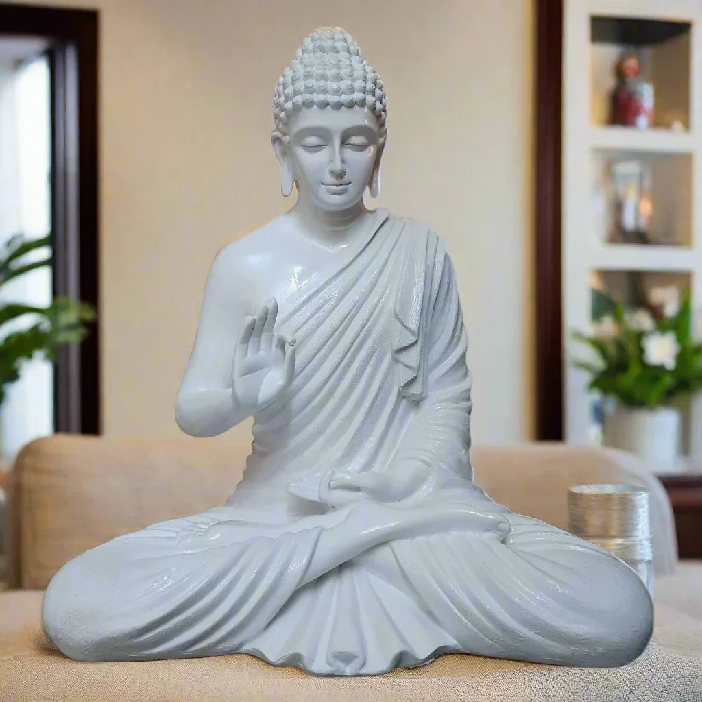 Statue ALiLA White Color Big Size Meditating Buddha Idol Statue Showpiece For Home Garden Living Room Decoration Gifting Items 22 Inches Height Statue