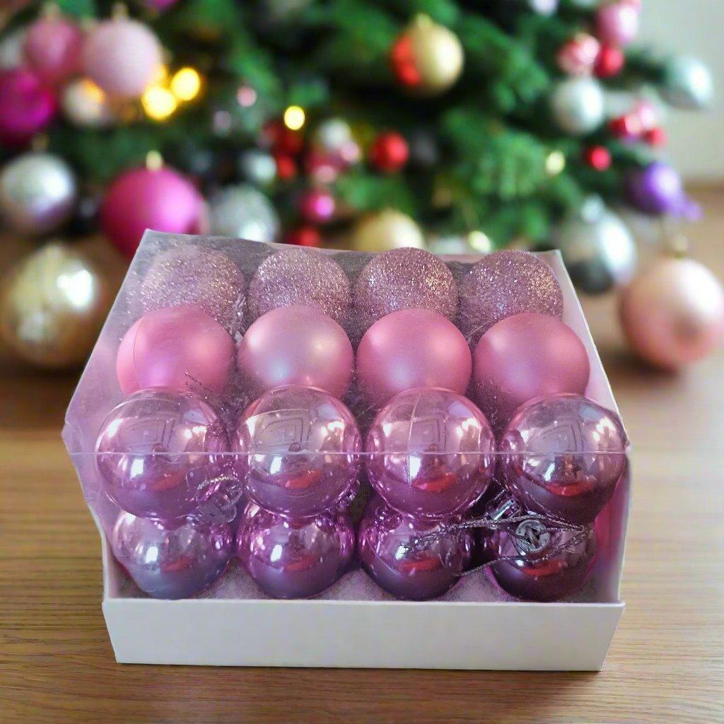 Christmas Xmas Tree Hanging Ornaments Pink Shiny Glossy Matt Balls for Decoration & Gifting, 5cm 24pc - ALiLA