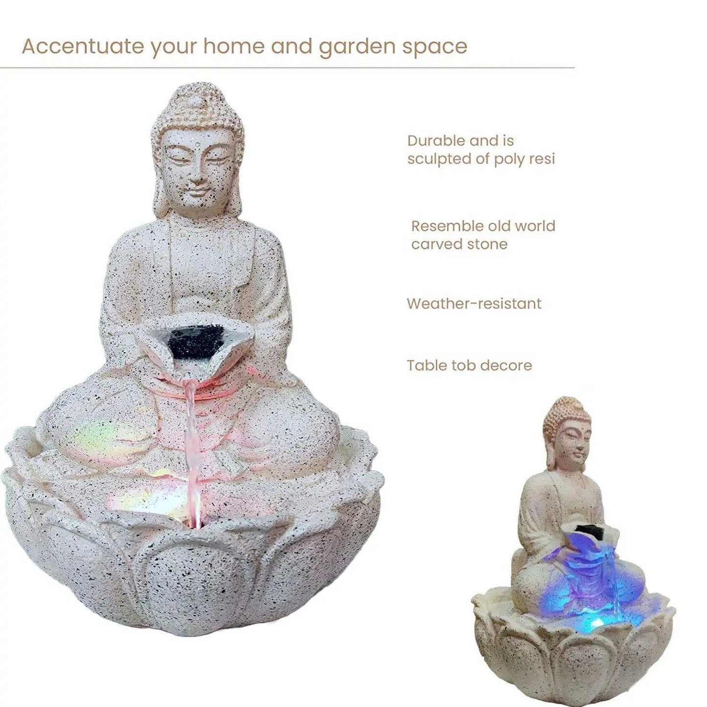 ALiLa Kamal Buddha Waterfall Fountain with LED for Home, Living Room, Office table, Balcony, Garden & Lawn decoration & Gifting item - ALiLA