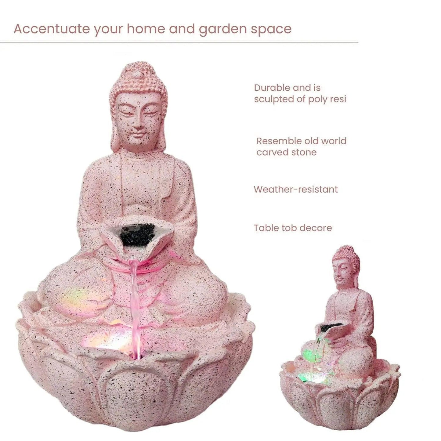 ALiLa Kamal Buddha Waterfall Fountain with LED for Home, Living Room, Office table, Balcony, Garden & Lawn decoration & Gifting item - ALiLA