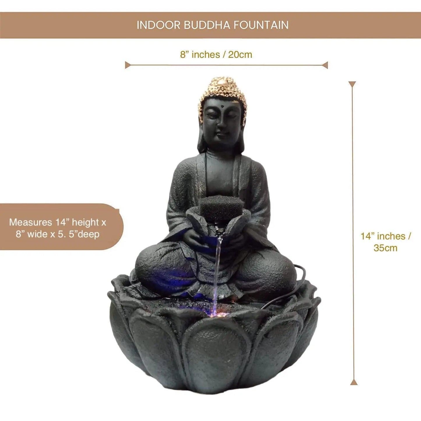 ALiLa Kamal Buddha Waterfall Fountain with LED for Home, Living Room, Office table, Balcony, Garden & Lawn decoration & Gifting item - ALiLA