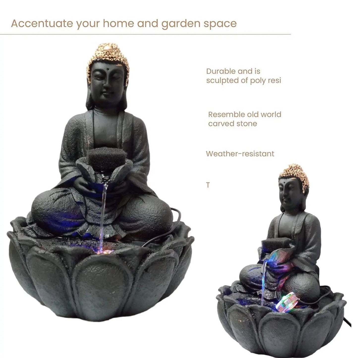 ALiLa Kamal Buddha Waterfall Fountain with LED for Home, Living Room, Office table, Balcony, Garden & Lawn decoration & Gifting item - ALiLA