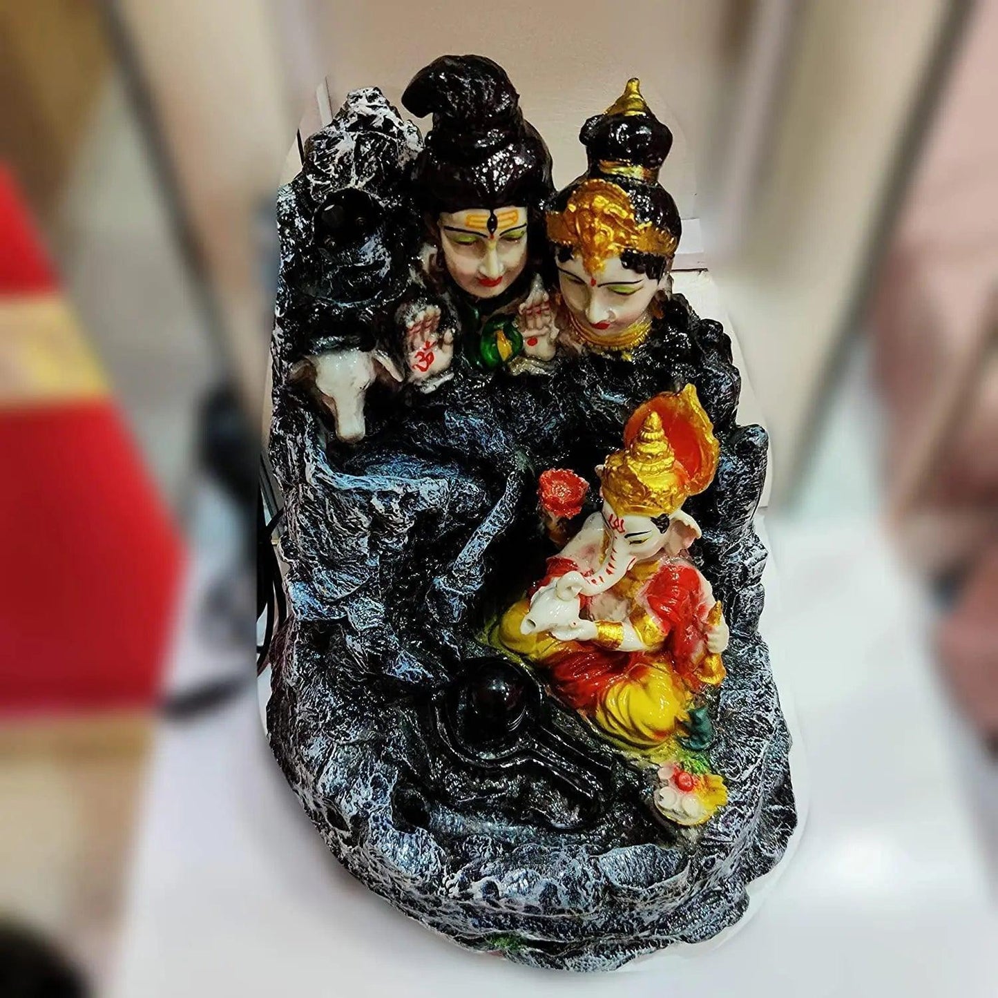 ALiLa Lord Shiva Family Water Fountain Statue with LED Light for Temple/Living room/Garden Decoration & Gifting product, 18 inches - ALiLA