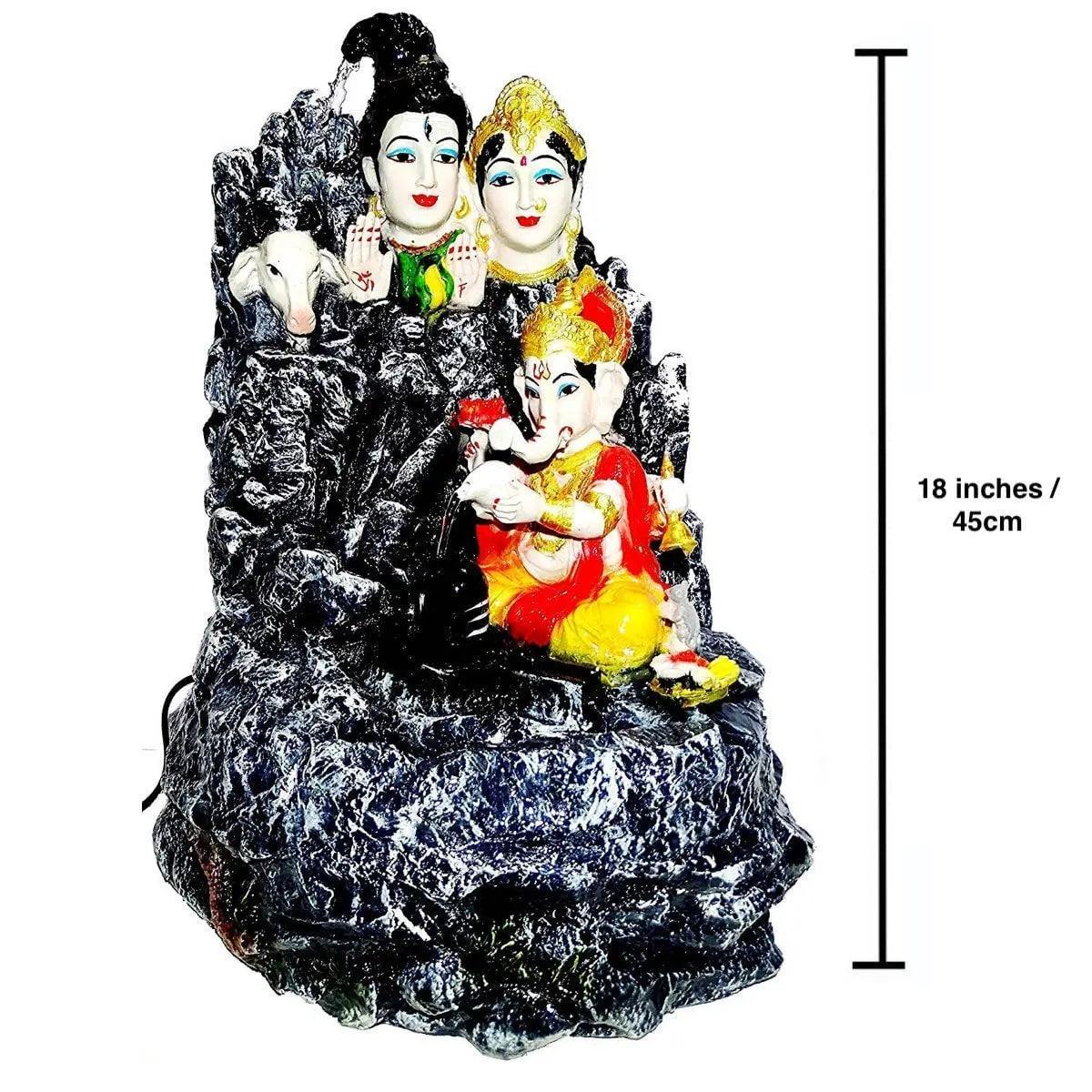 ALiLa Lord Shiva Family Water Fountain Statue with LED Light for Temple/Living room/Garden Decoration & Gifting product, 18 inches - ALiLA