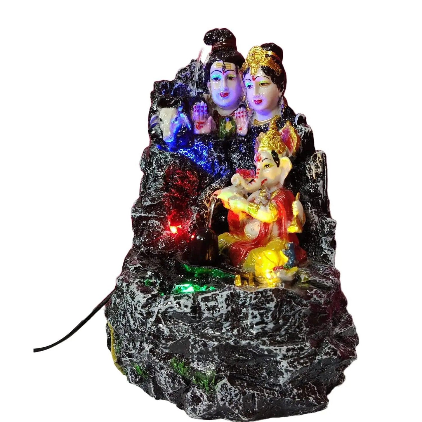 ALiLa Lord Shiva Shiv Ji Family Water Fall Fountain Statue With Extra Led Lights For Home Temple Living Room Decor, 18 inches - ALiLA