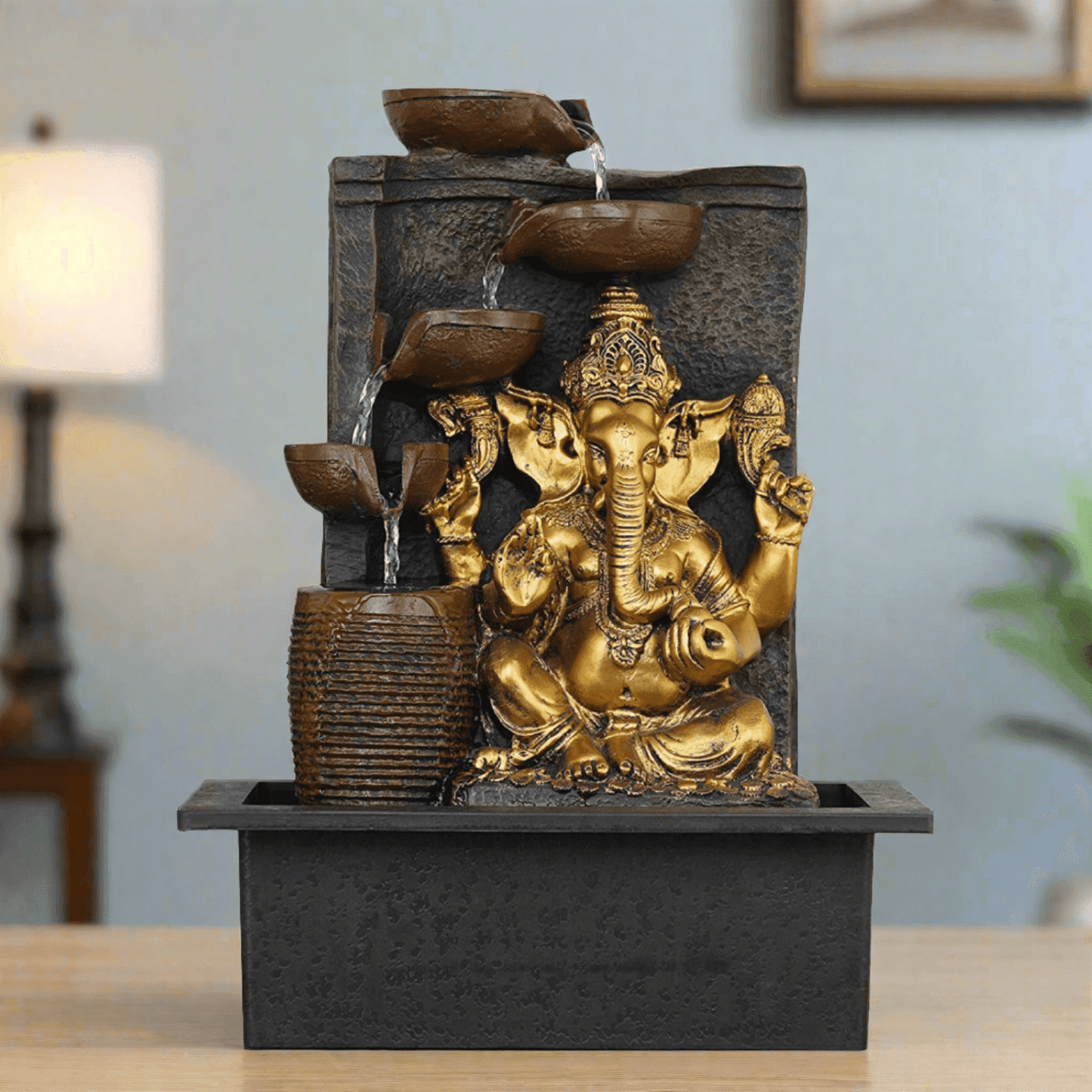 ALiLa Ganesha Statue Waterfall Fountain with LED Lights for Home/Living room/Garden/Table/ Decoration gifting item - ALiLA
