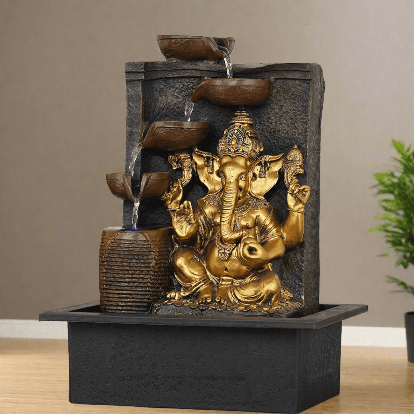 ALiLa Ganesha Statue Waterfall Fountain with LED Lights for Home/Living room/Garden/Table/ Decoration gifting item - ALiLA