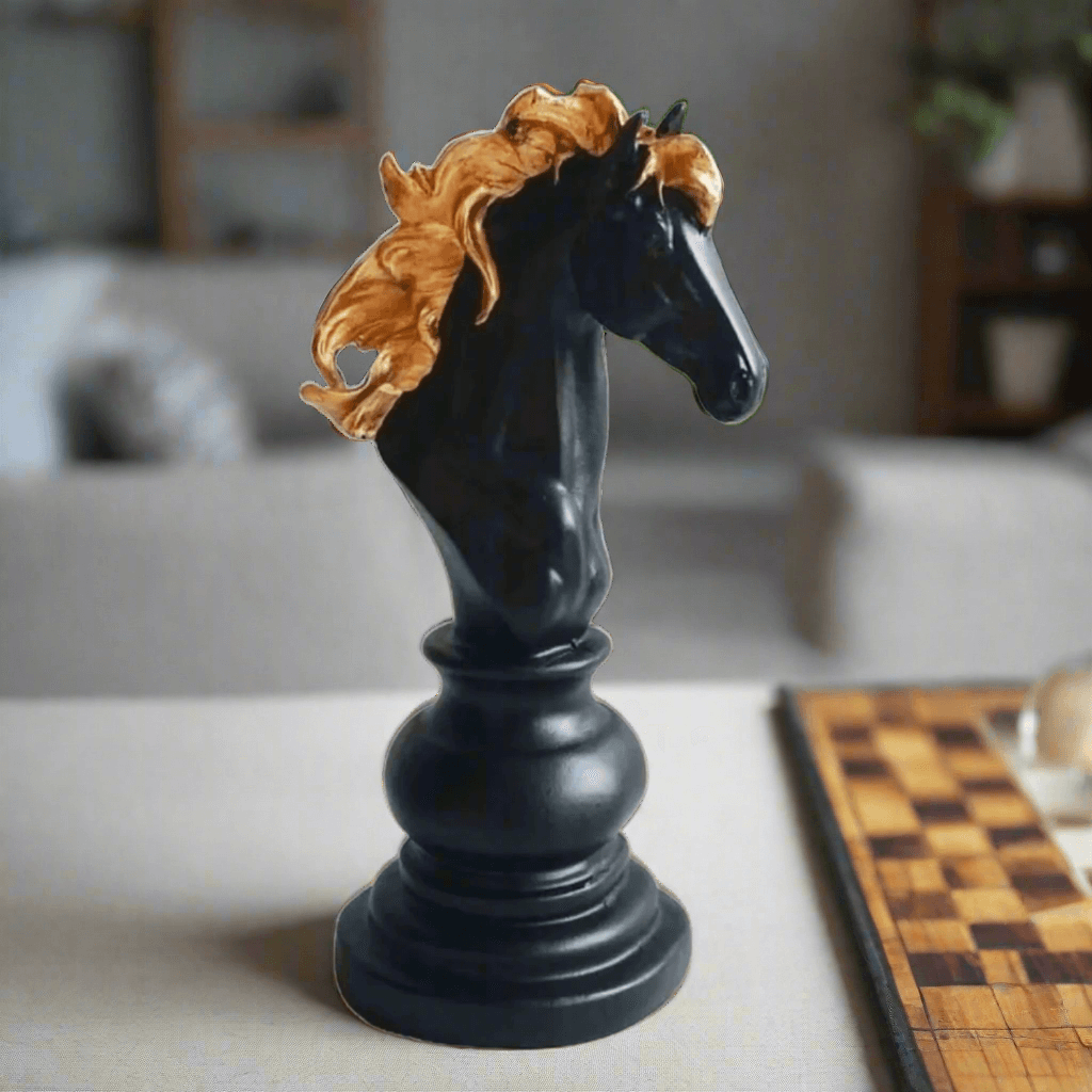 Exclusive Chess Horse Showpiece Polyresin Home Decoration Statue & Gifting item, 8 Inches Black - ALiLA