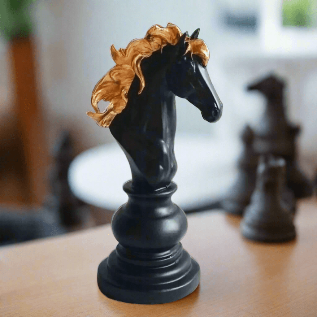 Exclusive Chess Horse Showpiece Polyresin Home Decoration Statue & Gifting item, 8 Inches Black - ALiLA