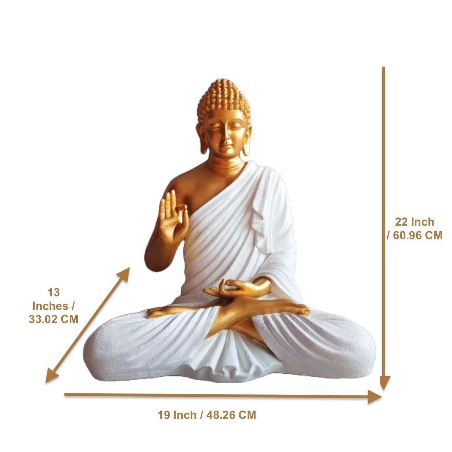 Big Size Meditating Buddha Idol Statue Showpiece for Home Garden Living Room Decoration Gifting Items, 22 inches Height, White & Golden - ALiLA
