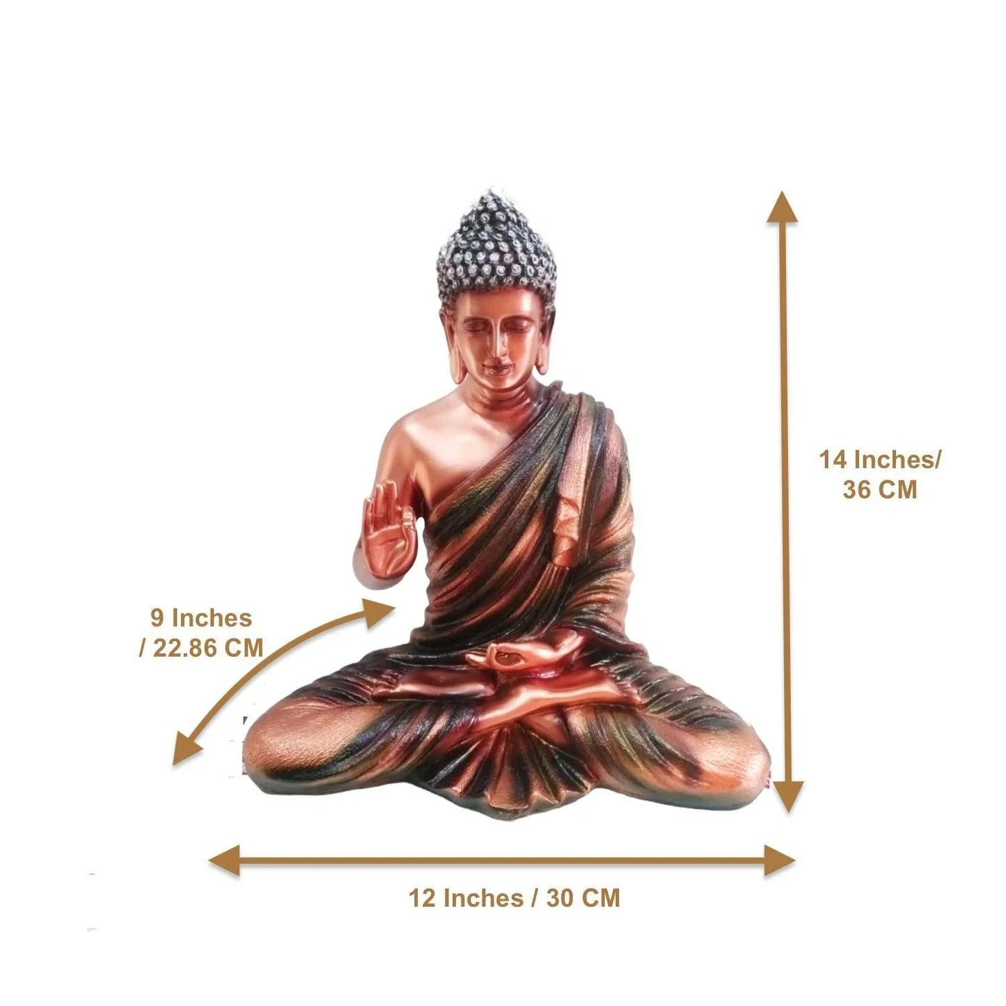 ALiLa Big Size Meditating Copper Buddha Idol Vastu Statue Showpiece for Home Garden Living Room Decor Decoration Gift Gifting Items, 14 inches / 35cm / 1 Feet - ALiLA