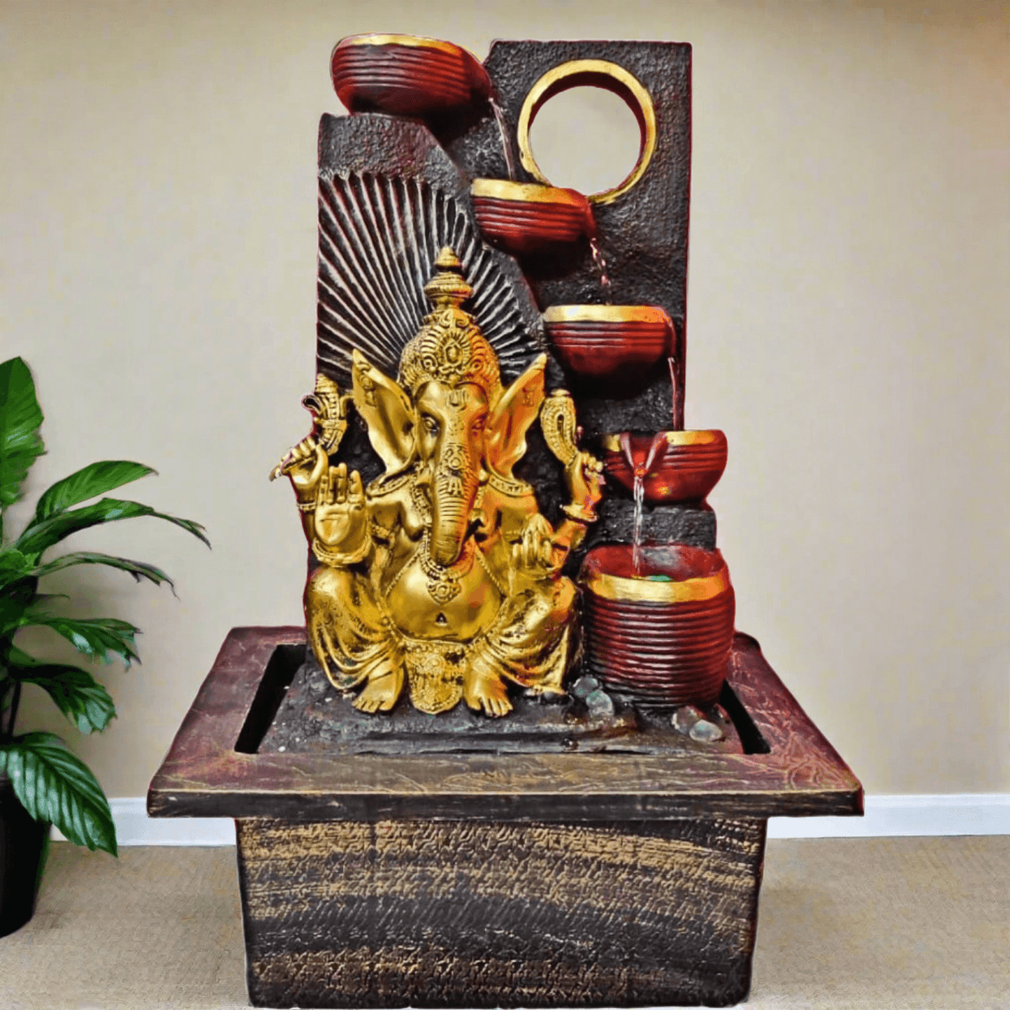 ALiLa Big Ganesha Diya Waterfall LED Fountain for Office, Table, Living Room, Lawn, Garden Decoration or Gifting item - ALiLA