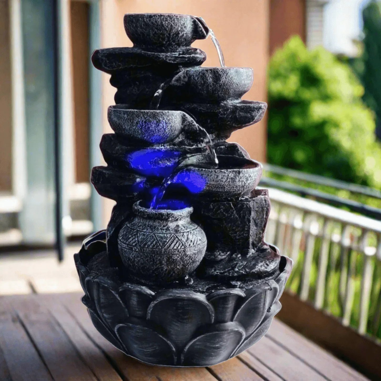 ALiLa Water Fall Fountain with LED Lights Home Living Room Decor Table Top Indoor Decoration (LXBXH: 12x9x15 Inch) - ALiLA