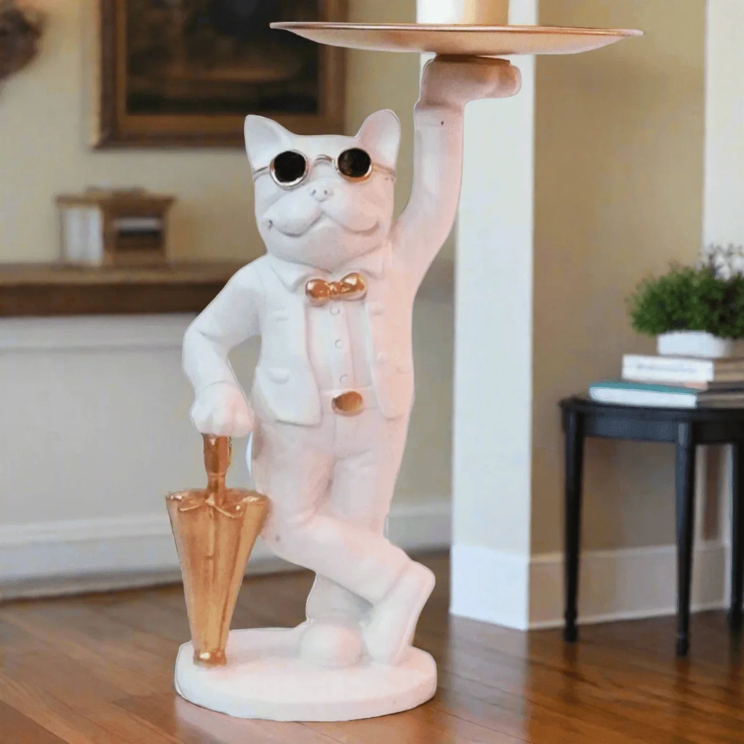 ALiLa Dog Statue with Golden Plate Showpiece Idol for Gifting & Home Table Decoration, 10 Inches Height - ALiLA