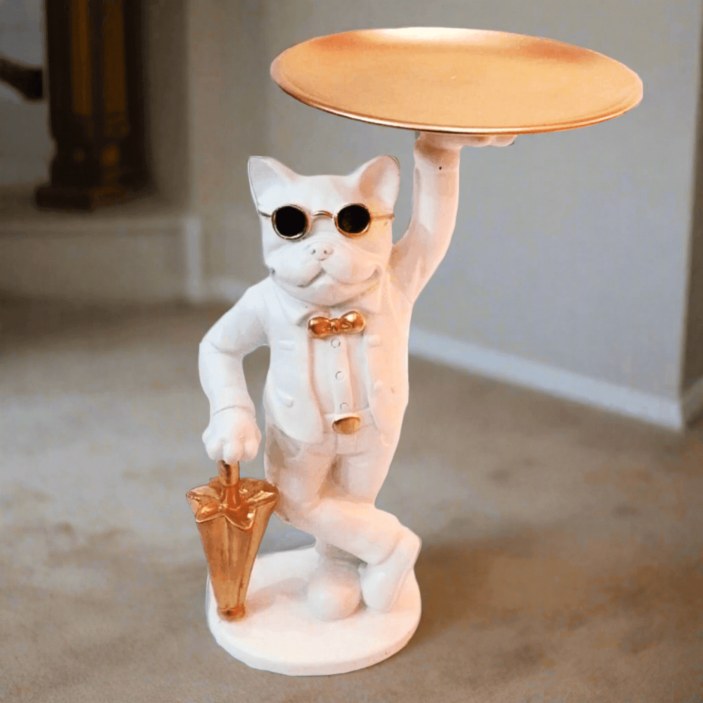 ALiLa Dog Statue with Golden Plate Showpiece Idol for Gifting & Home Table Decoration, 10 Inches Height - ALiLA