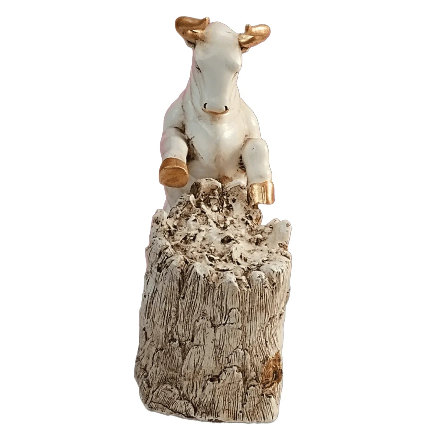 ALiLa Bull with Log Statue Showpiece Idol for Gifting & Home Office Desk Table Decoration or Gifting, 10.5 inch Height - ALiLA