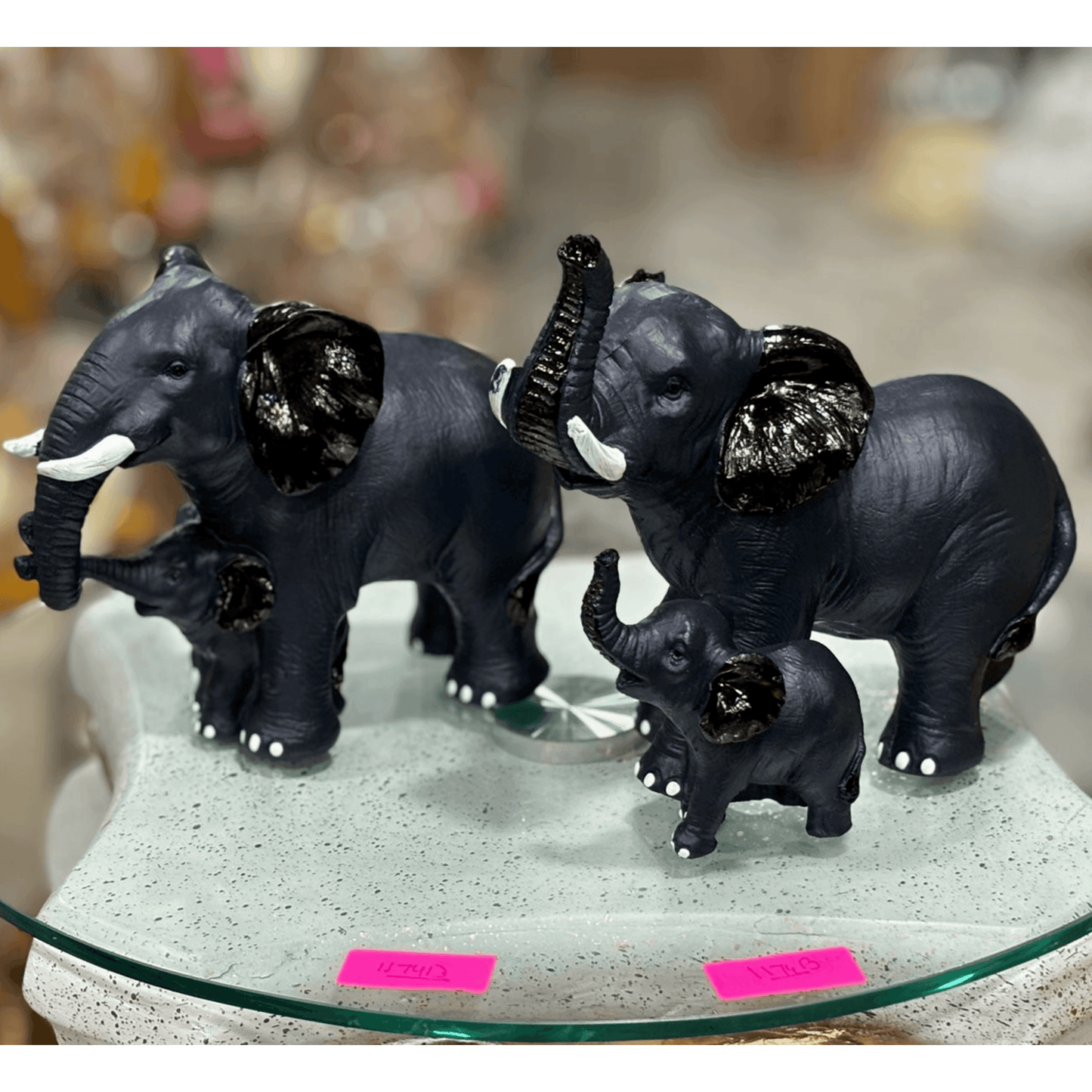 ALiLa Black Elephant with Kid Statue Showpiece Idol for Gifting & Home Table Office Desk Decoration Figurines, White Marble, 8 Inches Height - ALiLA