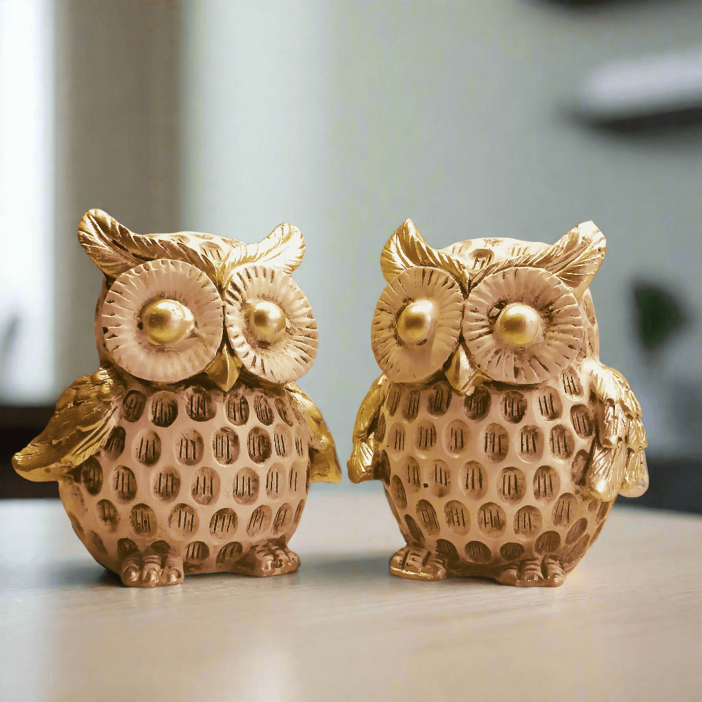 ALiLa Elegant Owl Figurine Handcrafted Decorative Owls Statue Idol For Home Living Room Décor & Gifting, Set of 2 - ALiLA