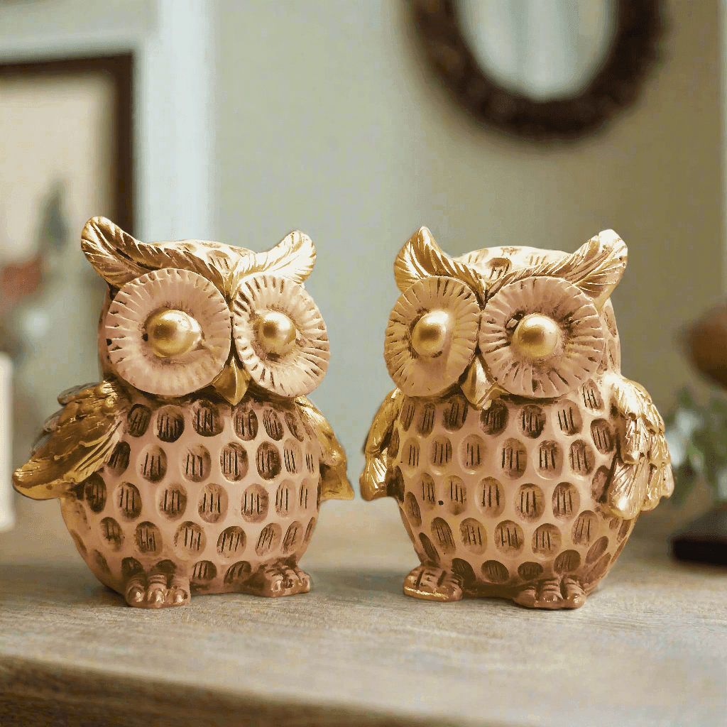 ALiLa Elegant Owl Figurine Handcrafted Decorative Owls Statue Idol For Home Living Room Décor & Gifting, Set of 2 - ALiLA