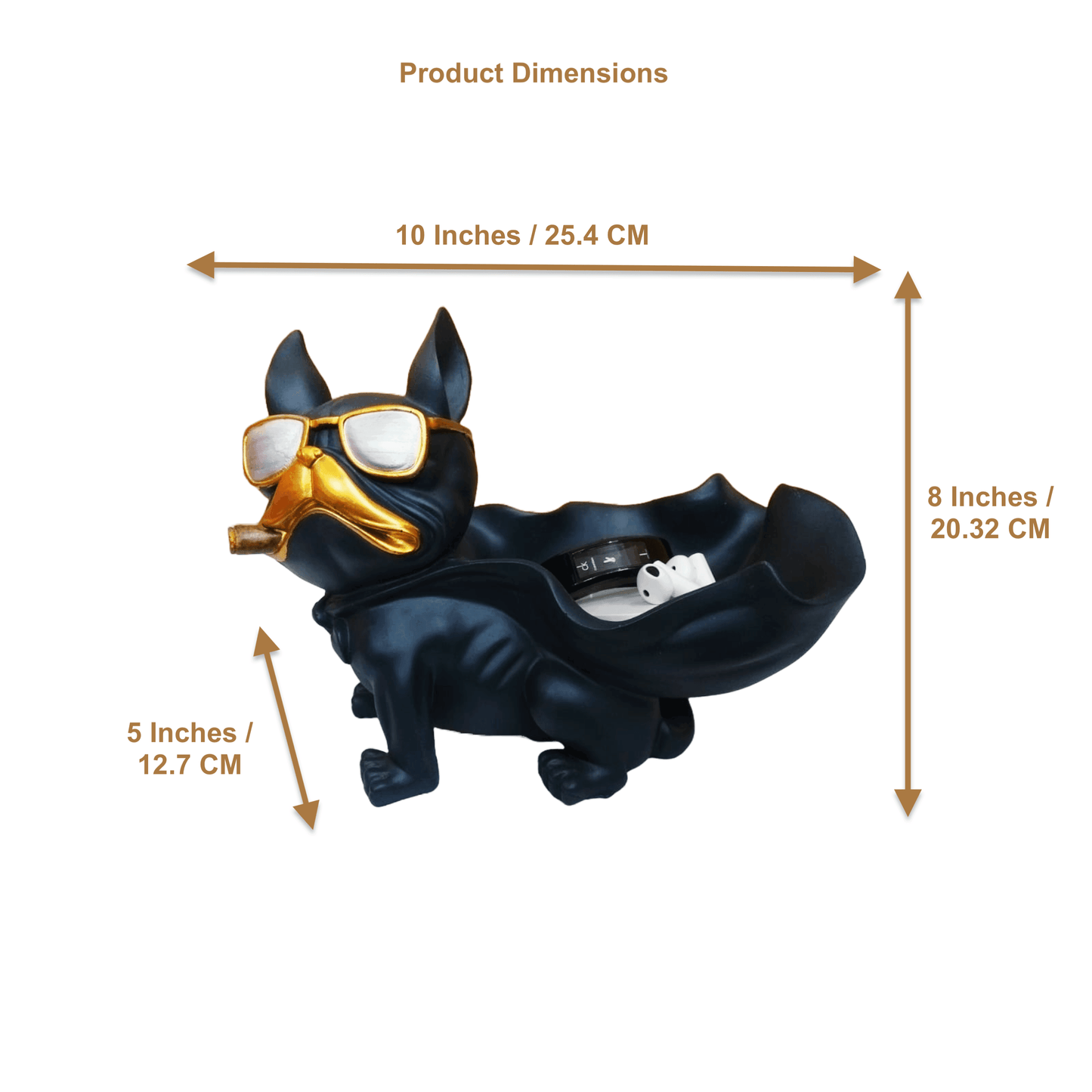 ALiLa Black Bulldog Dog Storage Keys Holder Bowl Statue Showpiece Idol for Gifting & Home Table Decoration, LxWxH (8X5X10) Inches - ALiLA