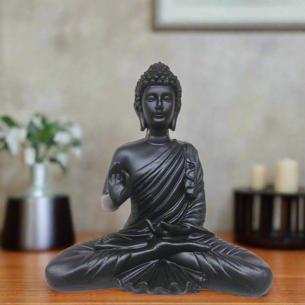 Black Meditating Buddha Statue Idol for Home Office Decoration & Gifting item Serenity and Spiritual Elegance, 8 Inches - ALiLA