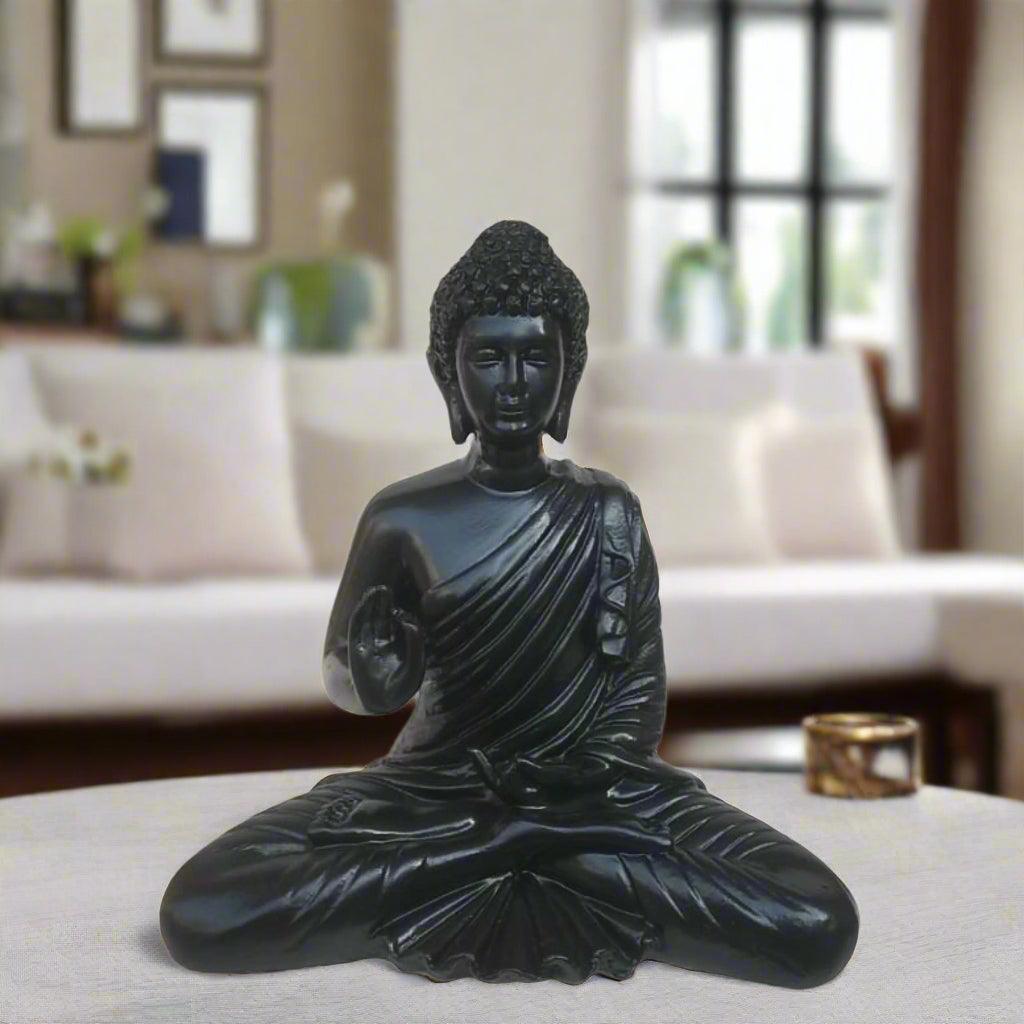 Black Meditating Buddha Statue Idol for Home Office Decoration & Gifting item Serenity and Spiritual Elegance, 8 Inches - ALiLA