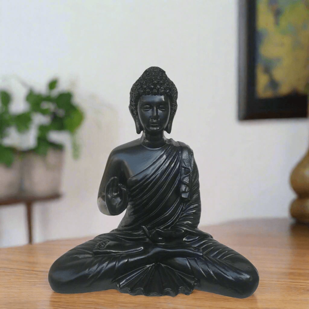 Black Meditating Buddha Statue Idol for Home Office Decoration & Gifting item Serenity and Spiritual Elegance, 8 Inches - ALiLA