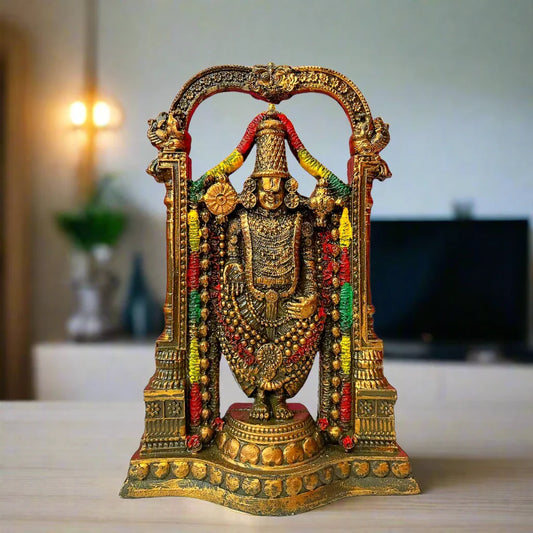statue ALiLA ALiLa 8" Tirupati Balaji Fine Metal Finish Idol Decorative Showpiece Handcrafted Tirupati Balaji Murti for Home Office and Gifting Purpose Sculpture, Golden, Pack of 1 statue