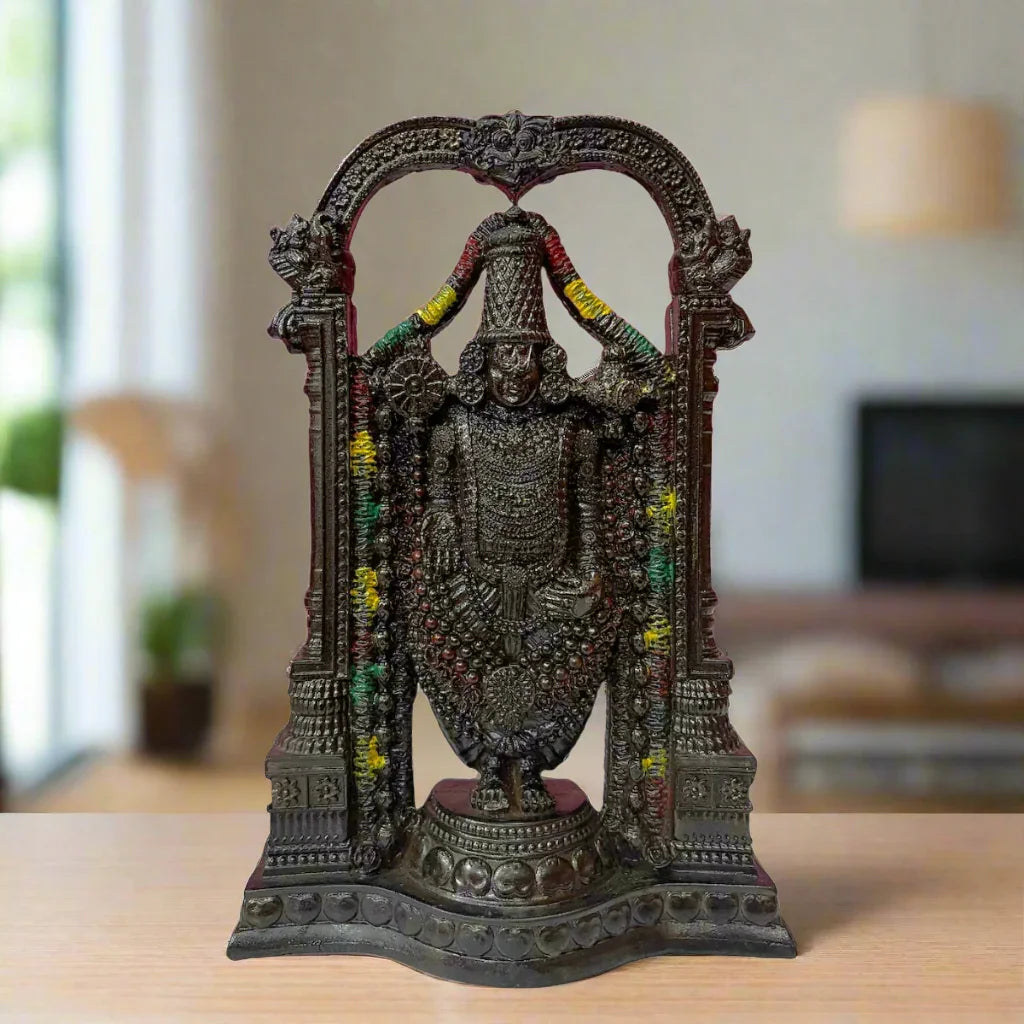 statue ALiLA ALiLa 8" Tirupati Balaji Fine Metal Finish Idol Decorative Showpiece Handcrafted Tirupati Balaji Murti for Home Office and Gifting Purpose Sculpture, Black, Pack of 1 statue