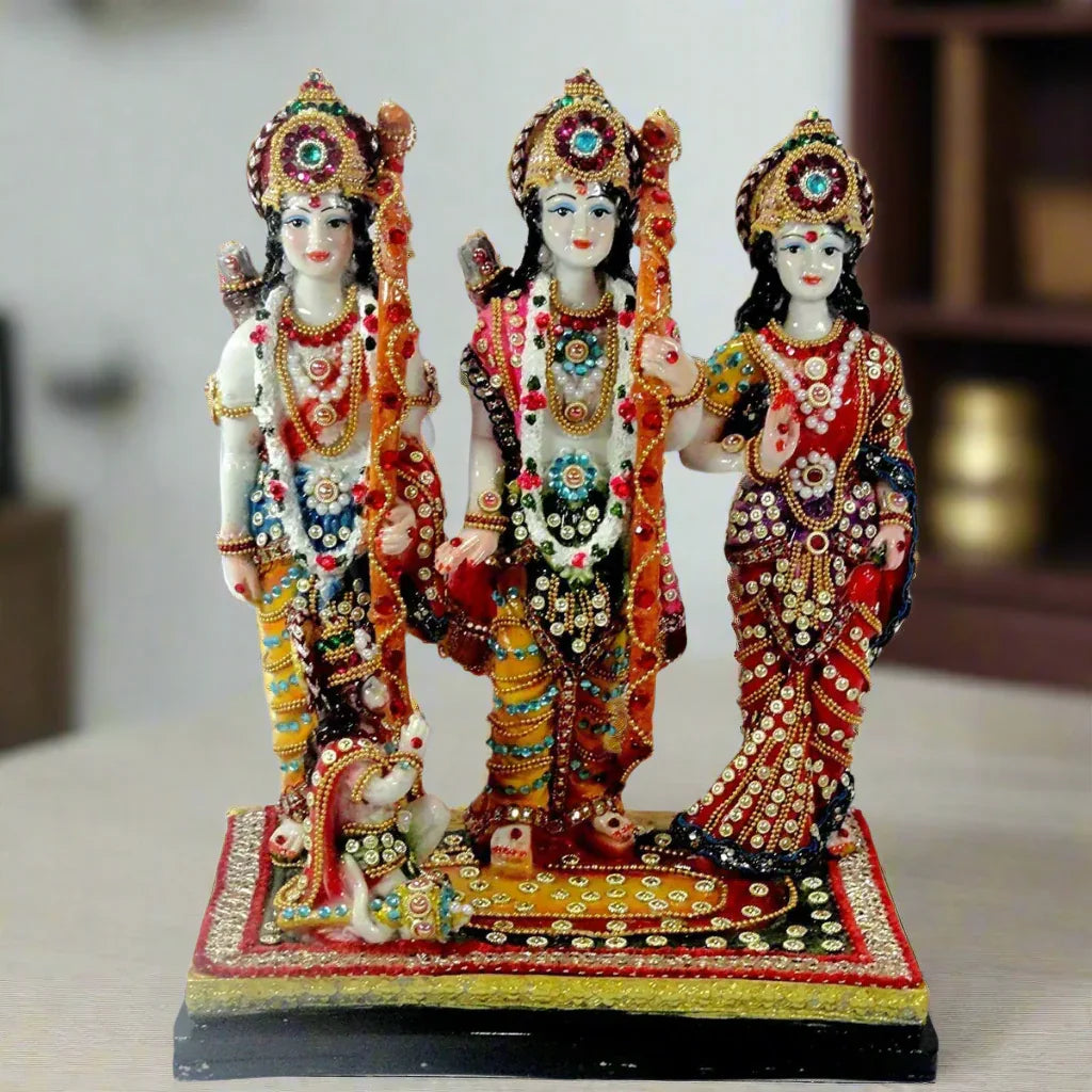 Statue ALiLA ALILA Marble Finish Ram Darbar with Shri Ram, Laxman, Sita and Hanuman Lakshman Murti Idol Statue Sculpture Spiritual Hindu God | Decorative Idols - Home Mandir Temple Office Pooja Room Decor Statue