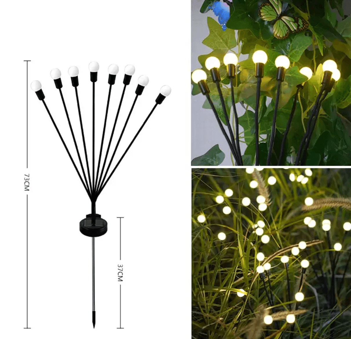ALiLa 8 LED Firefly Solar Lights Starburst Swaying Garden Plants Light, Warm White, Outdoor Decor Decoration, Waterproof Path Lights for Balcony, Pathway - ALiLA