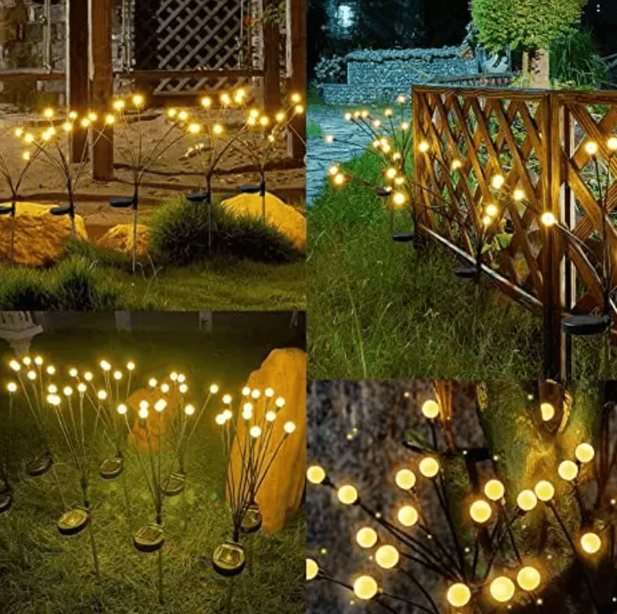 ALiLa 8 LED Firefly Solar Lights Starburst Swaying Garden Plants Light, Warm White, Outdoor Decor Decoration, Waterproof Path Lights for Balcony, Pathway - ALiLA
