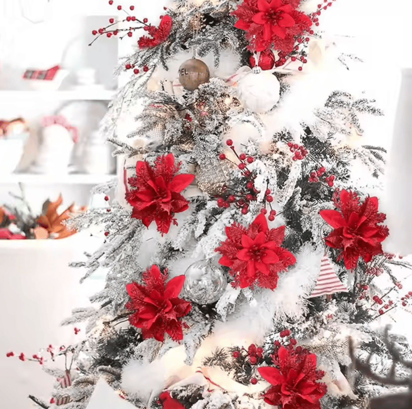 12Pcs Red Christmas Poinsettias Flowers Decoration Artificial Flowers for Christmas Tree Ornaments Suitable for Home Christmas Decorations Xmas Tree Decorations Items Wreath Making - ALiLA