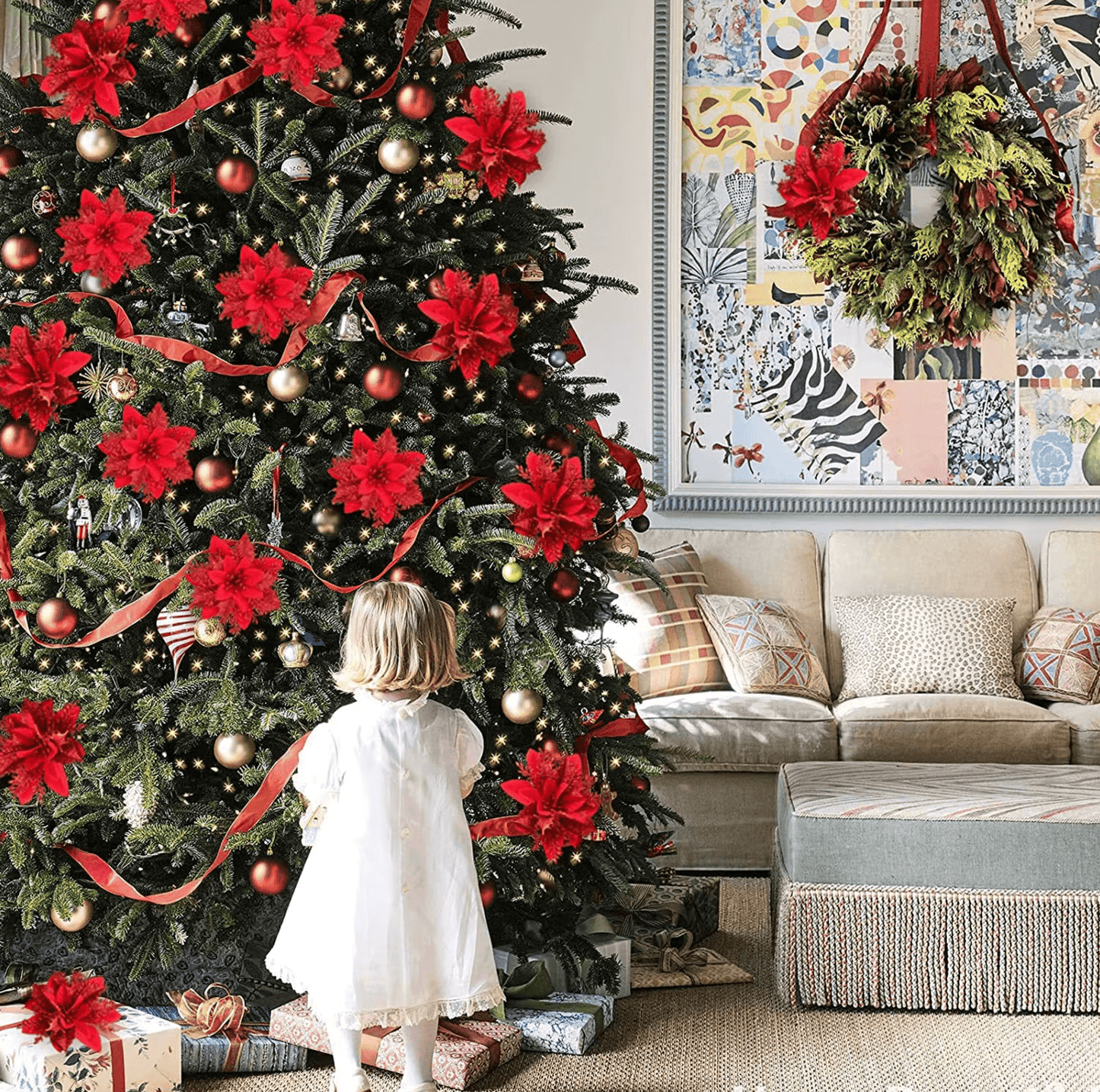 12Pcs Red Christmas Poinsettias Flowers Decoration Artificial Flowers for Christmas Tree Ornaments Suitable for Home Christmas Decorations Xmas Tree Decorations Items Wreath Making - ALiLA