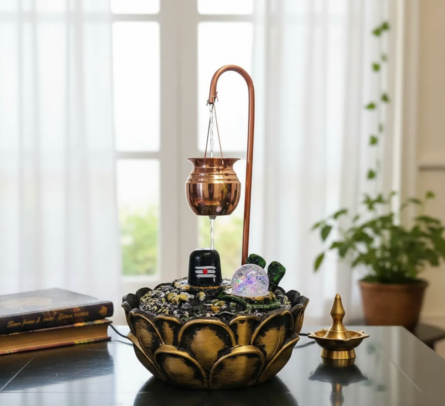 Water Fountain ALiLA ALiLa Lord Shiva Shivling Table Top Water Fall Fountain with LED Lights Home Decor Decoration Indoor Outdoor Gift Gifting Items, 18 inches Height Water Fountain