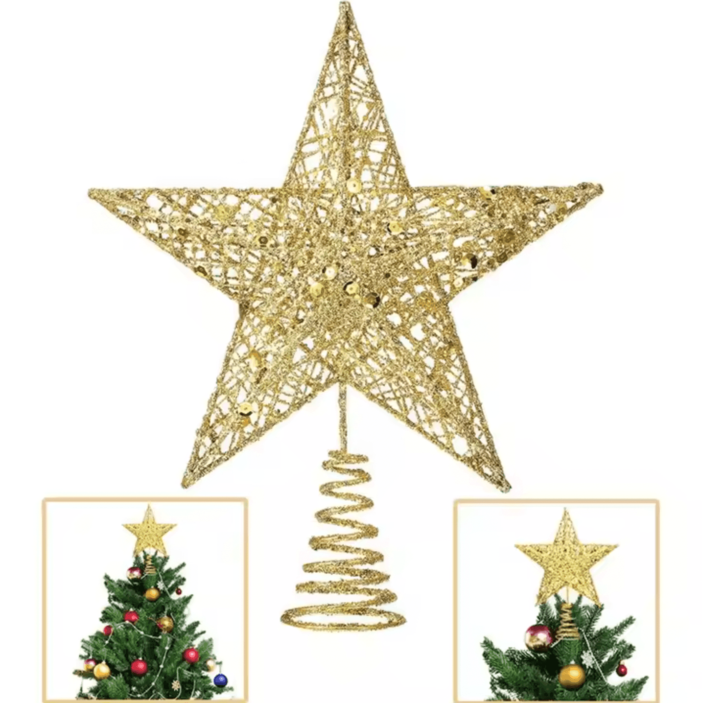 Tree Top Hanging Star for Artificial Christmas Picks for Xmas Tree Topper Stars Decorations Hanging Ornaments, DIY Xmas Wreath, Crafts, Holiday and Home Decor, 9 Inches - ALiLA