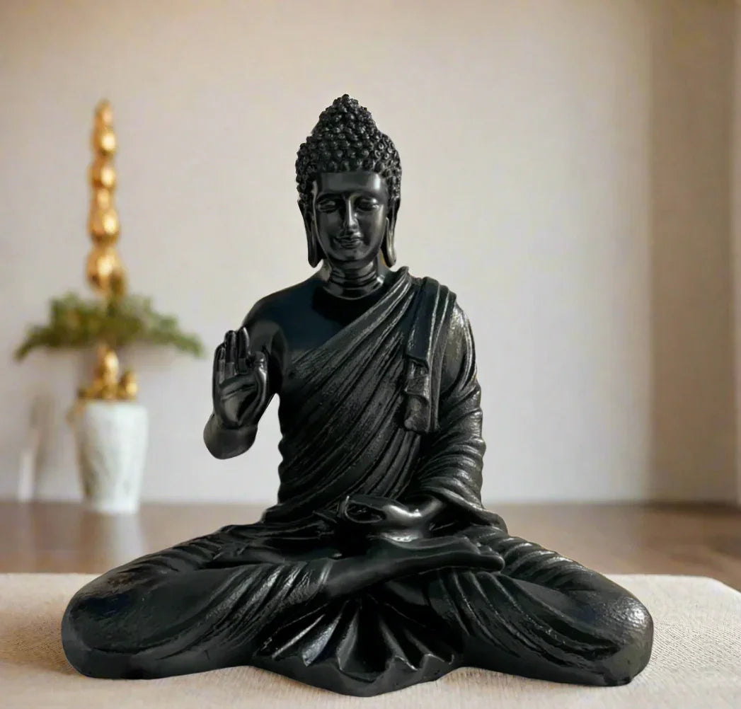 Statue ALiLA ALiLa Black Big Size Meditating Beige Buddha Idol Vastu Statue Showpiece for Home Garden Living Room Decor Decoration Gift Gifting Items, 14 inches / 35cm / 1 Feet Statue