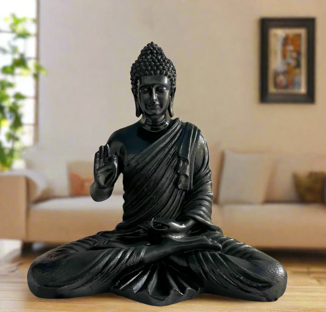 Statue ALiLA ALiLa Black Big Size Meditating Beige Buddha Idol Vastu Statue Showpiece for Home Garden Living Room Decor Decoration Gift Gifting Items, 14 inches / 35cm / 1 Feet Statue