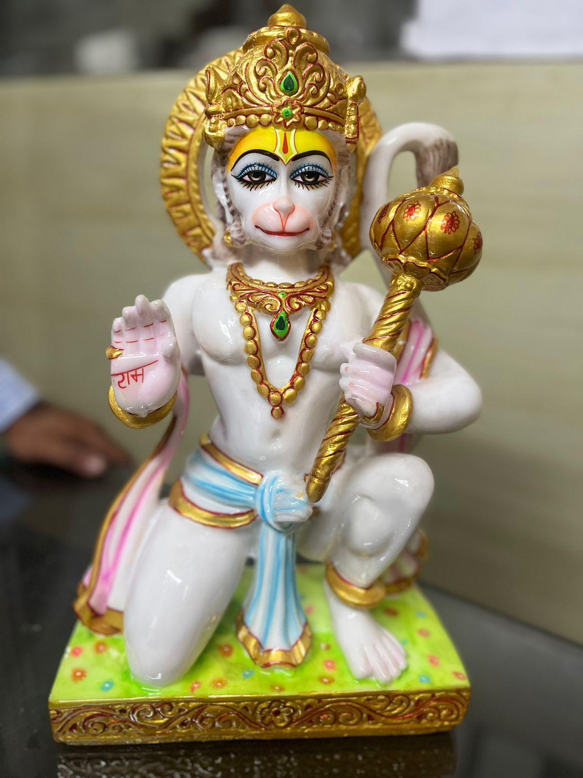 ALiLa Lord Hanuman Statue Solid Marble God Figure for Temple, Home, Office or Gifting, 14 Inch Height - ALiLA