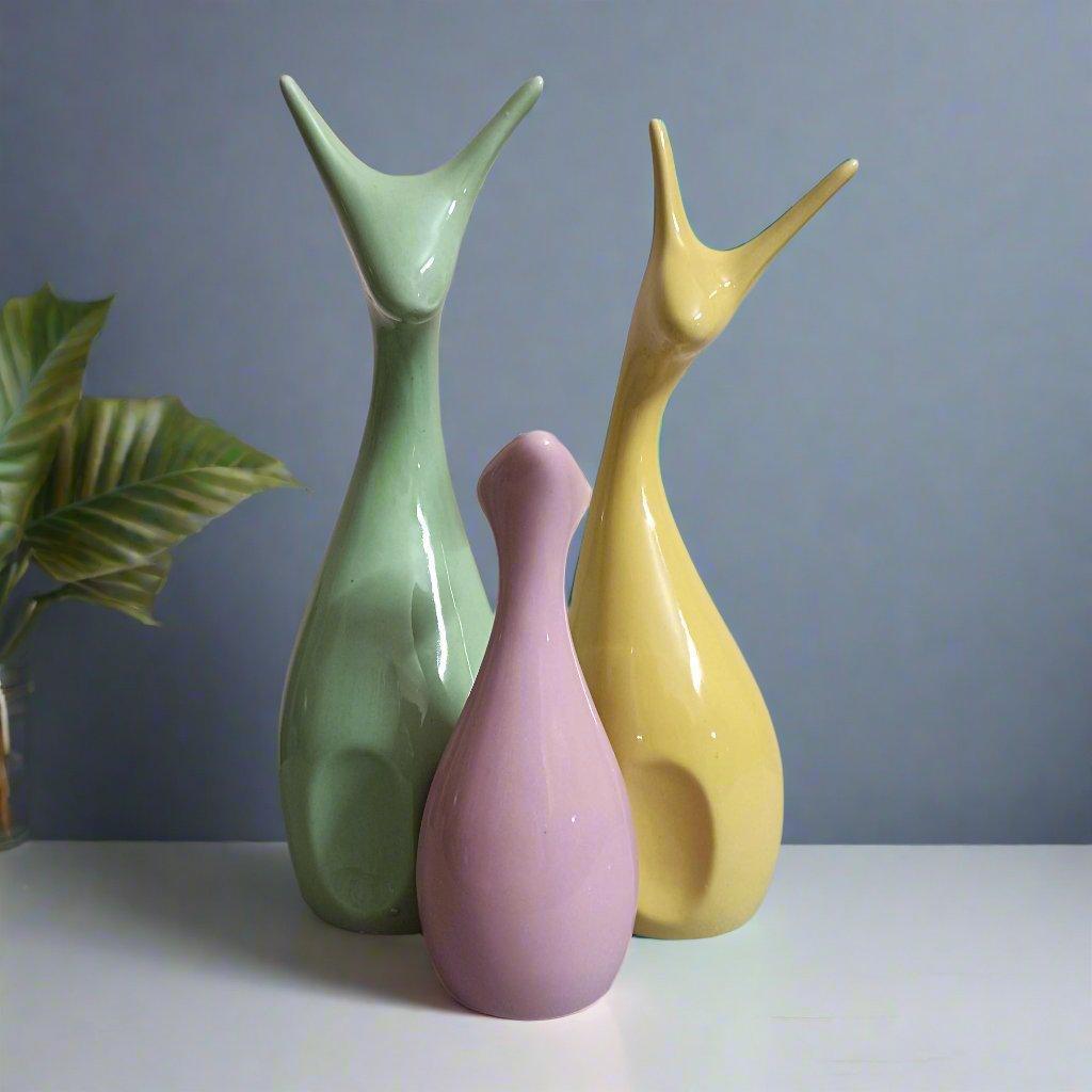 Lucky Deer Statue Family Ceramic Figures Showpiece for Home Office Decoration & Gifting, Set of 3 (Green, Yellow & Pink) - ALiLA