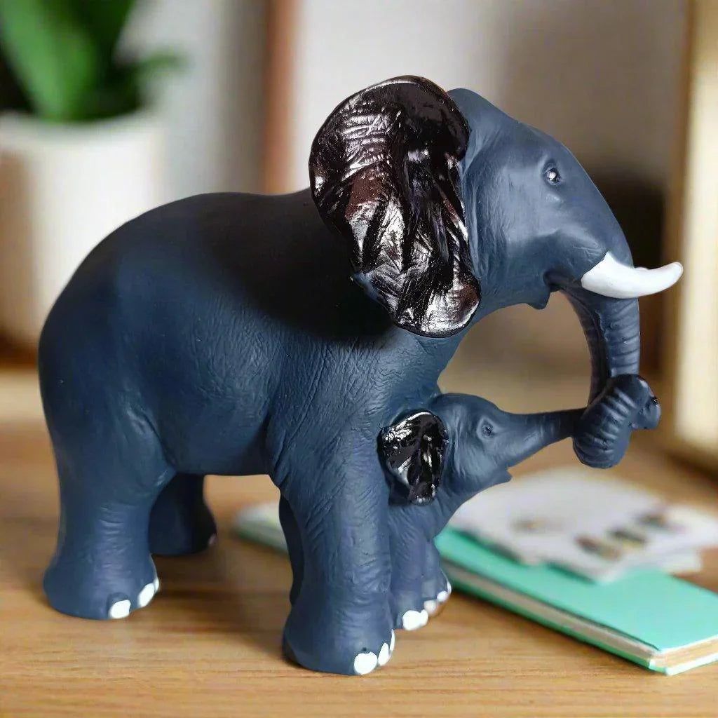 ALiLa Black Elephant with Kid Statue Showpiece Idol for Gifting & Home Table Office Desk Decoration Figurines, 8 Inches Height - ALiLA