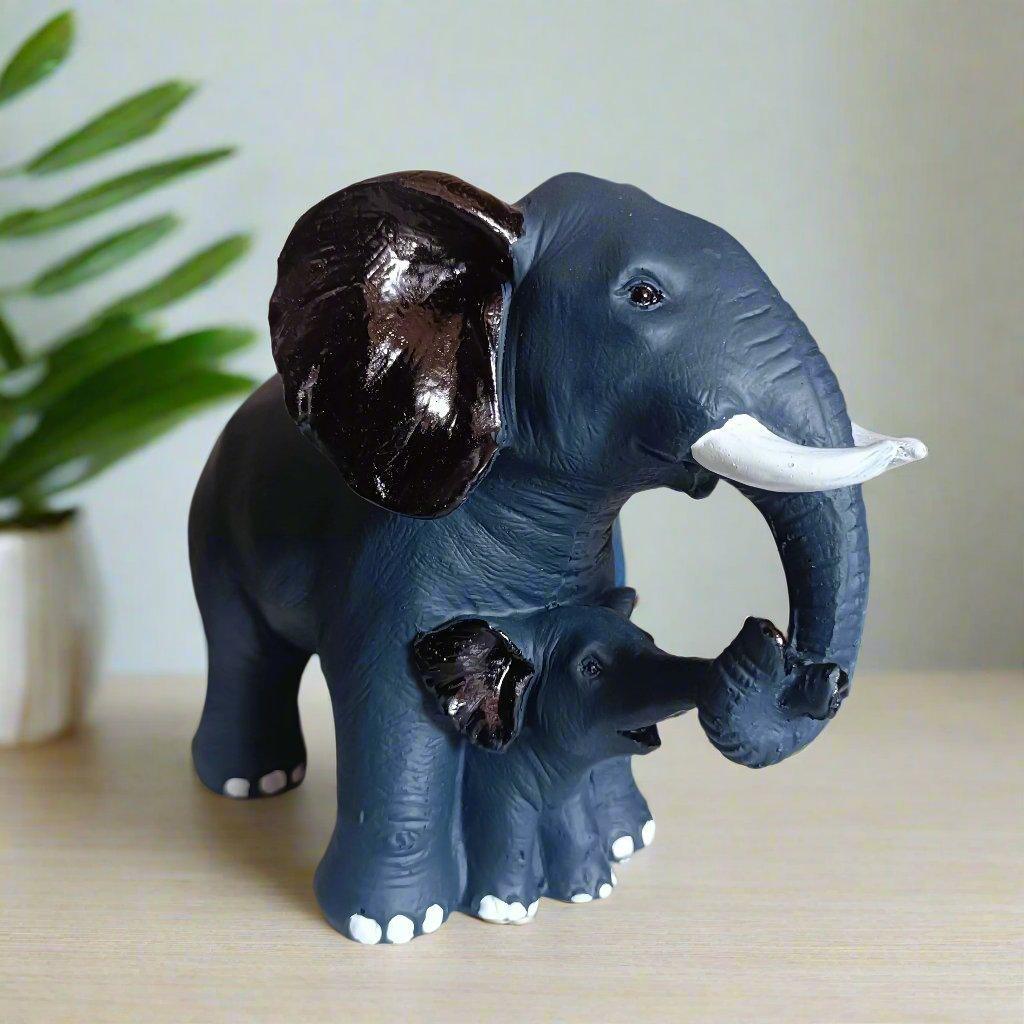 ALiLa Black Elephant with Kid Statue Showpiece Idol for Gifting & Home Table Office Desk Decoration Figurines, 8 Inches Height - ALiLA