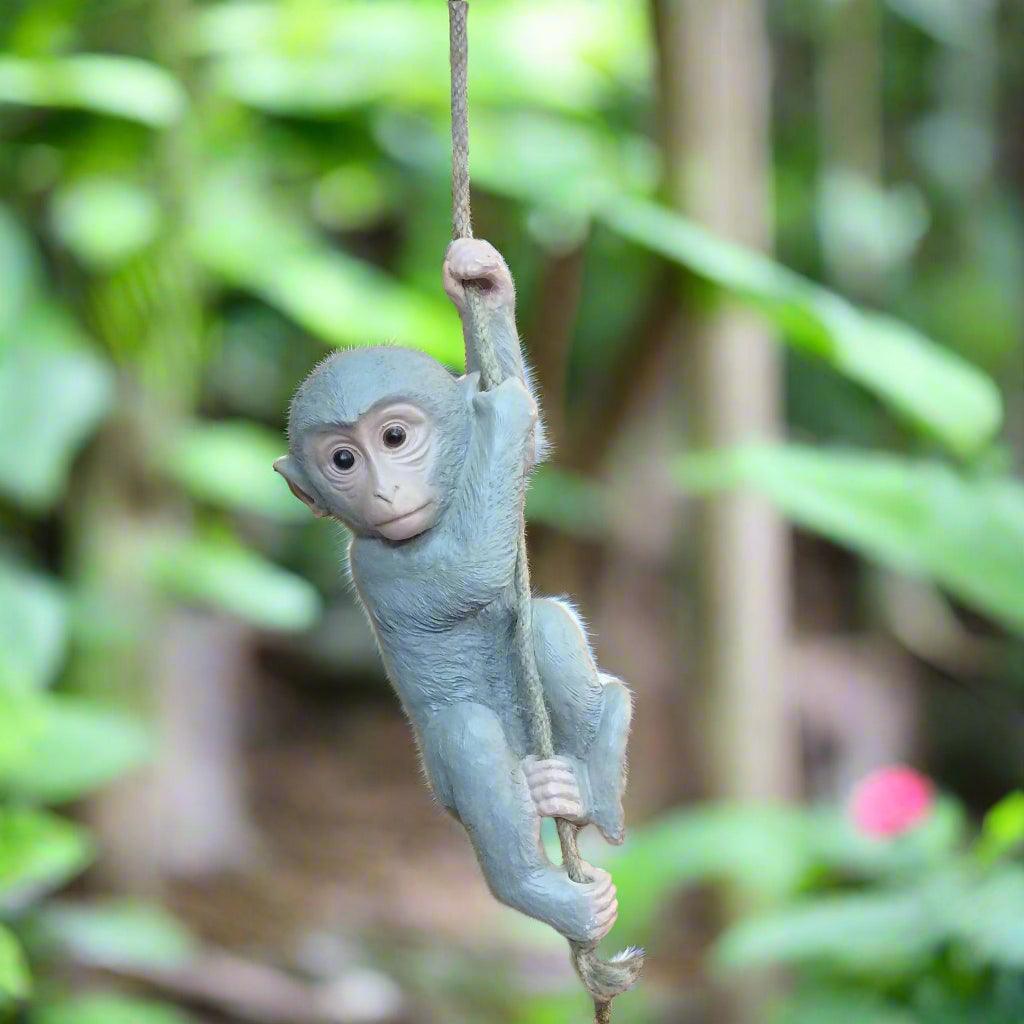 Monkey Hanging on Rope Statue Unique Home Decoration Showpiece for Gifting & interior, Grey - ALiLA