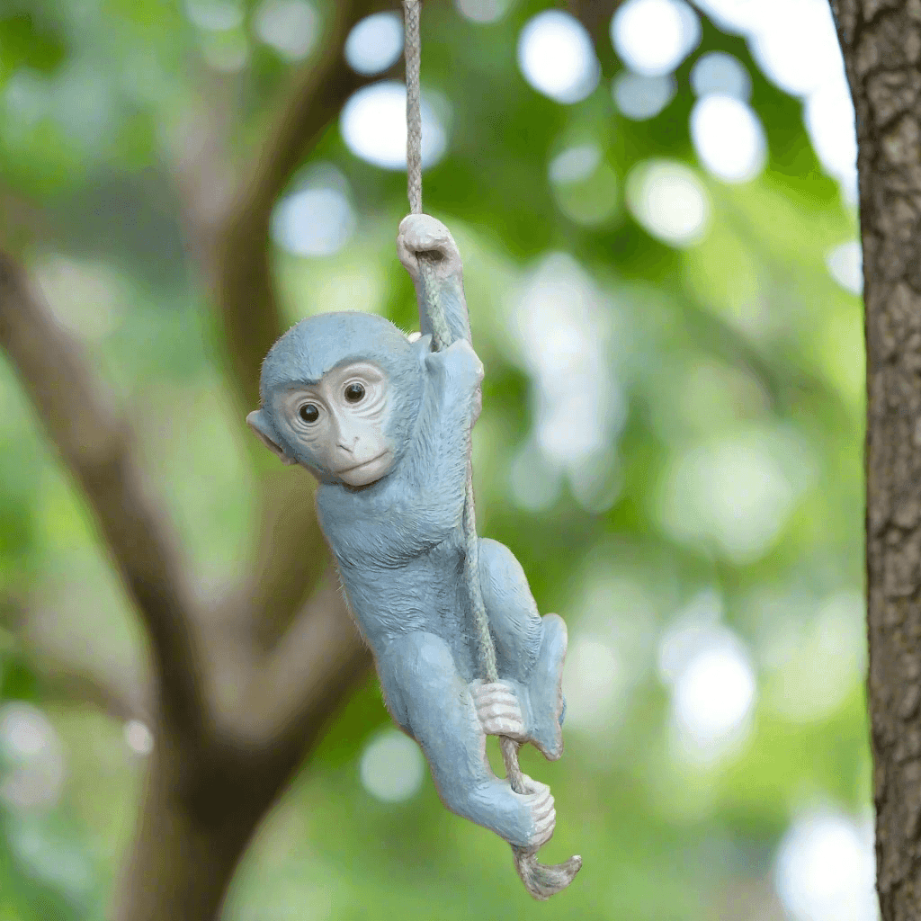 Monkey Hanging on Rope Statue Unique Home Decoration Showpiece for Gifting & interior, Grey - ALiLA