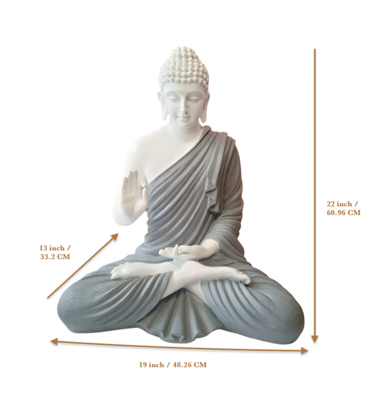 Statue ALiLA Grey & White Big Size Meditating Buddha Idol Statue Showpiece For Home Garden Living Room Decoration Gifting Items 22 Inches Height Statue